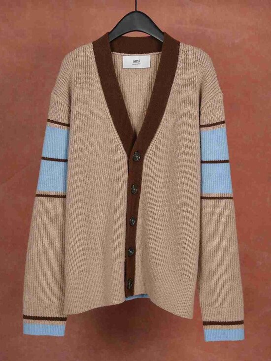 Ami Other - AMI Heart Logo Striped Unisex Knit Cardigan